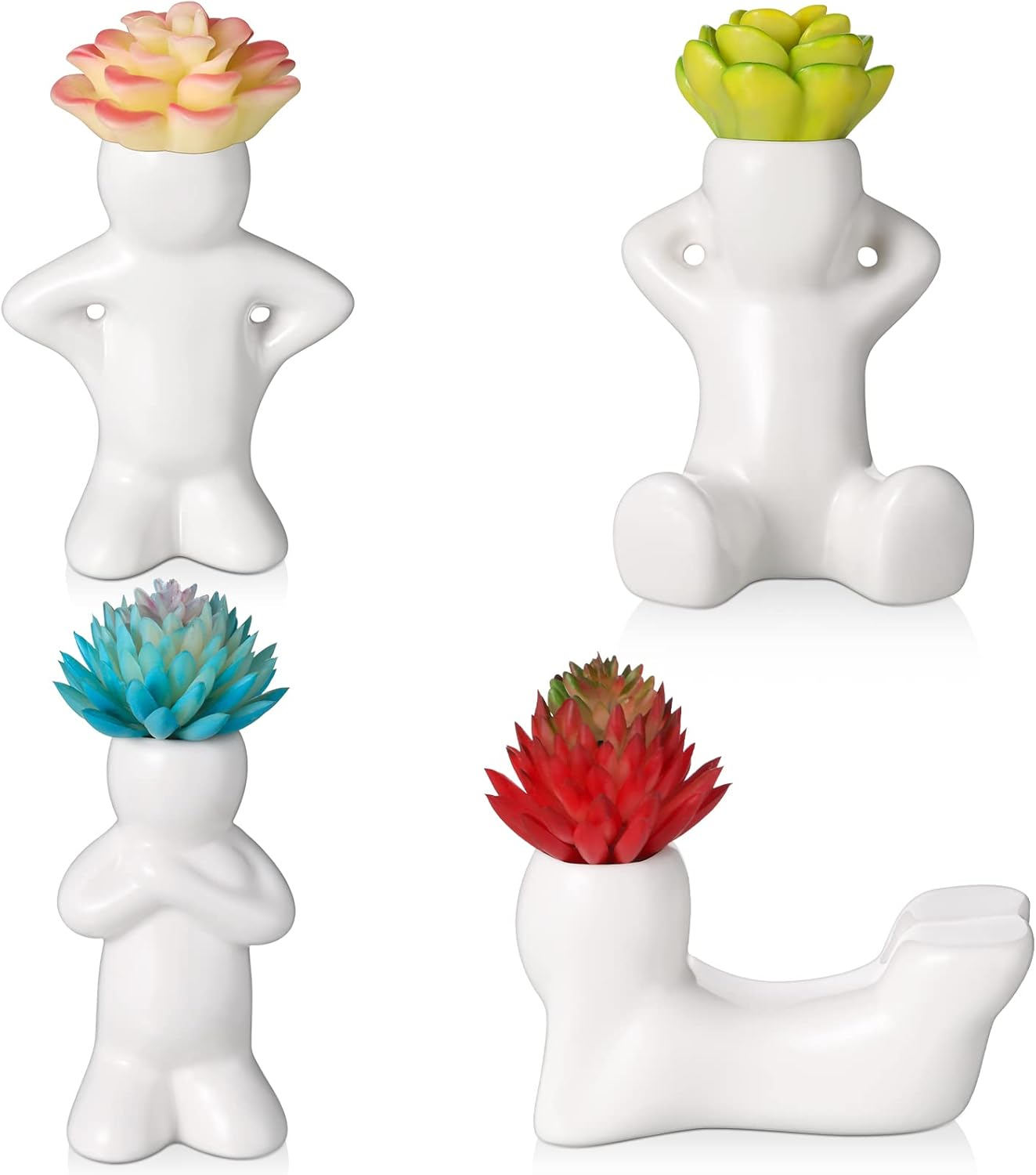 Potchen 4 Pieces Ceramic Air Planters Holder People Head White Cute Table Top Display Planters for Air Plants Lovers DIY Decoration Home Office Holiday (Twin Style)
