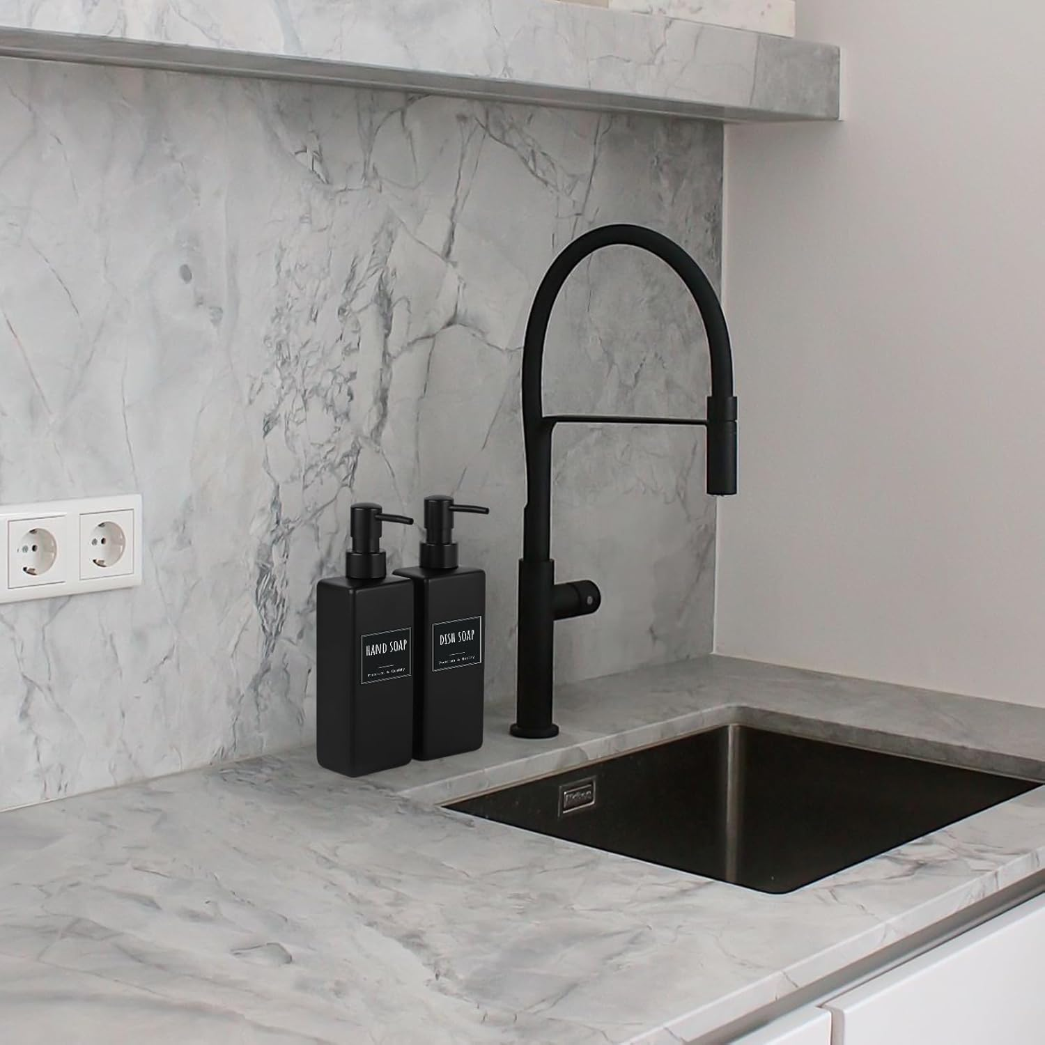 Segbeauty Shampoo and Conditioner Dispenser, 3Pcs 500Ml Hand Soap Dispenser, Pump Bottle Dispenser, Refillable Dish Soap Dispenser, Black Soap Dispenser with Labels image number 4