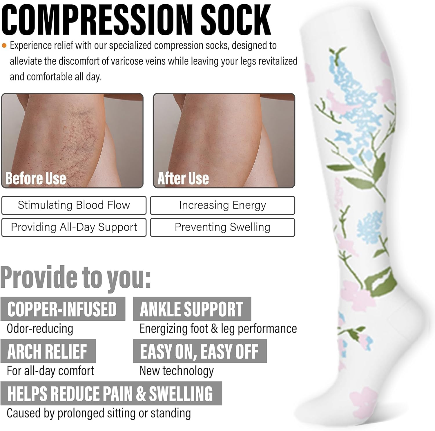 ZANZER Compression Socks for Women & Men Circulation(6 Pairs)-Graduated Supports Socks for Running, Athletic Sports image number 6