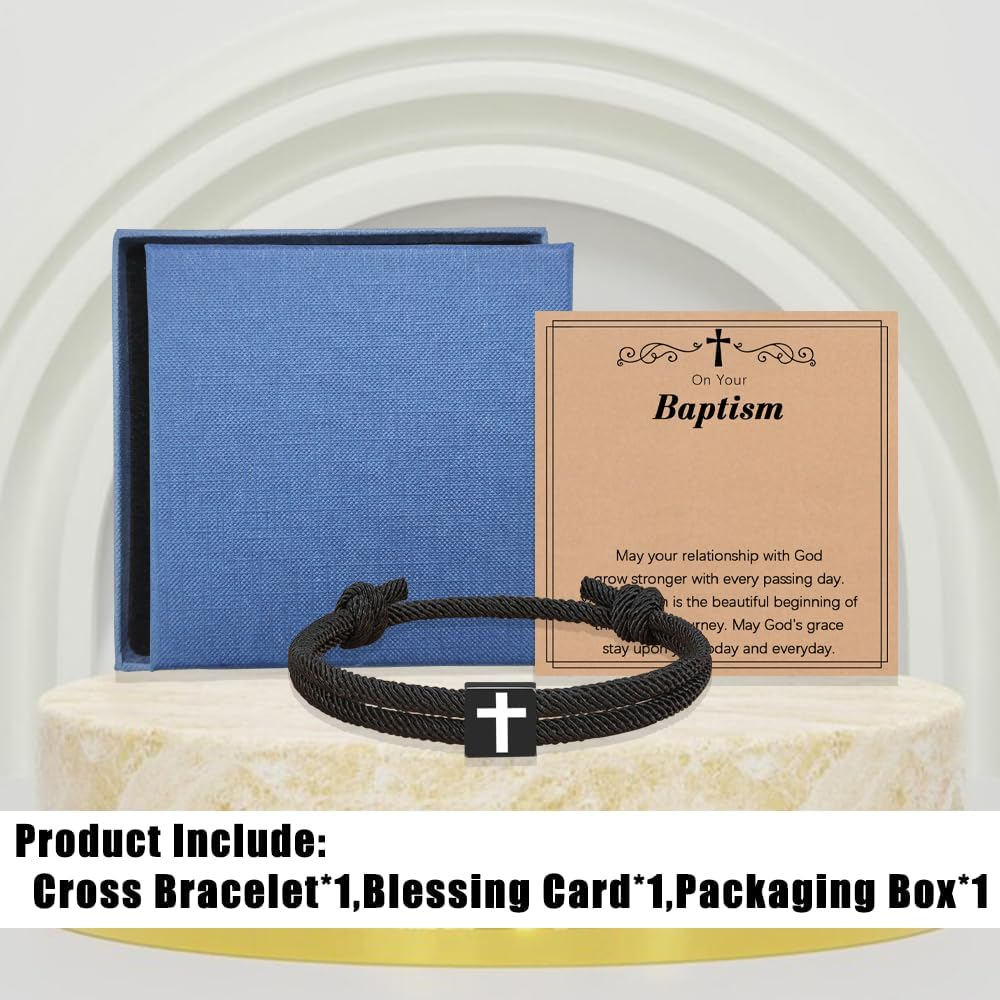 Meliatomia Baptism Gifts for Boys,Braided Rope Cross Bracelet Gift for First Communion Boys,Christian Christening First Holy Communion Gifts for Boys Girls Kids image number 1