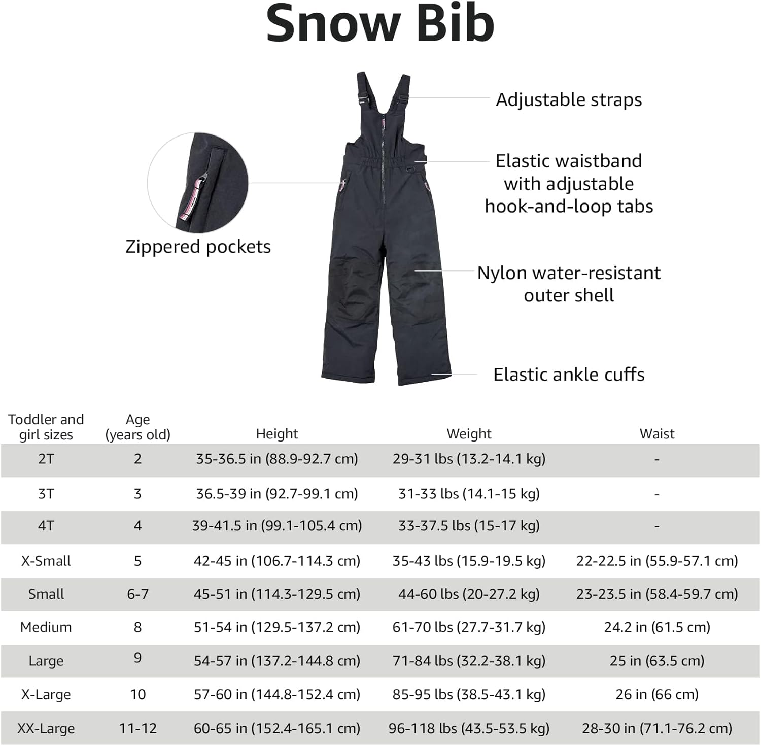 Amazon Essentials Girls' Water-Resistant Snow Bib image number 7