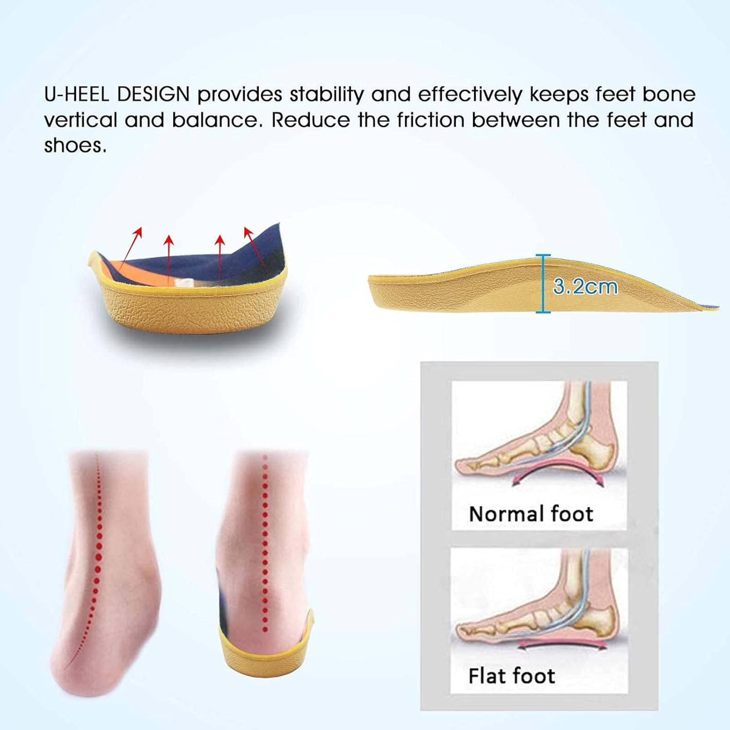 Orthotic Inserts 3/4, Plantar Fasciitis Support Shoe Insoles for Flat Feet Heel Spur, Metatarsal Pads Heel Cushion Arch Supports for Women and Men, L