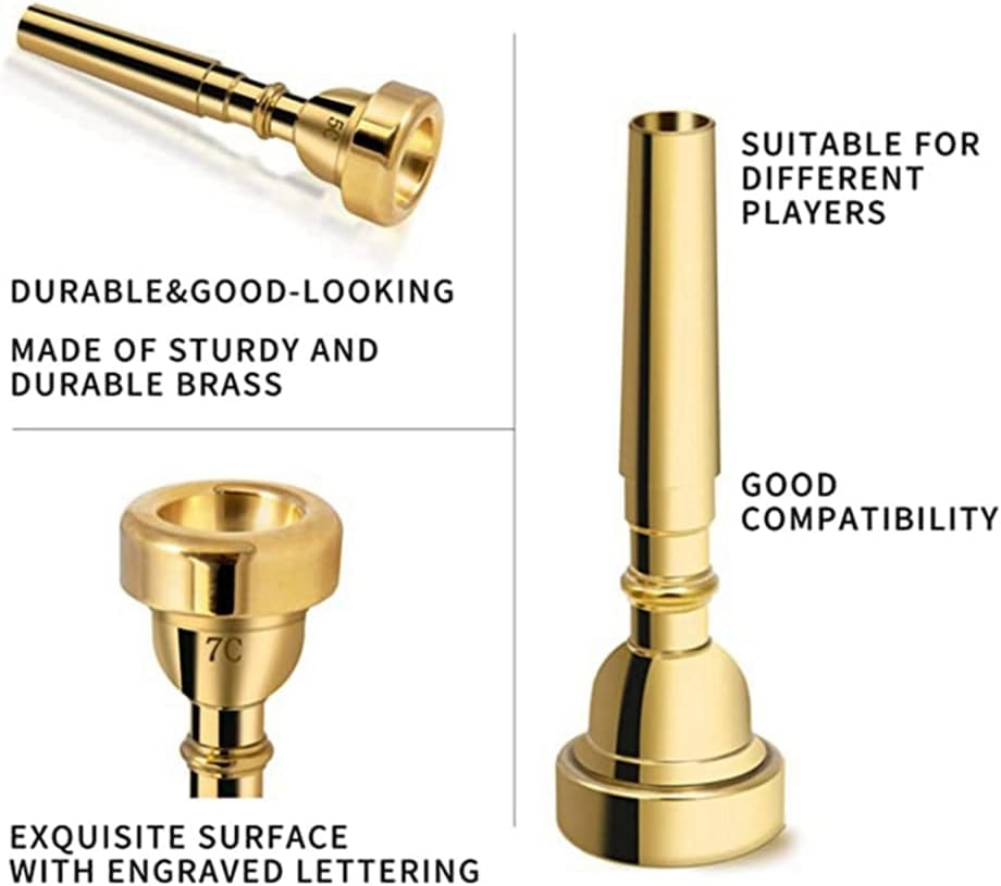 3 Pack Trumpet Mouthpiece Accessories Trumpet Mouthpiece 3C 5C 7C Trumpet for Beginners (Gold) image number 5