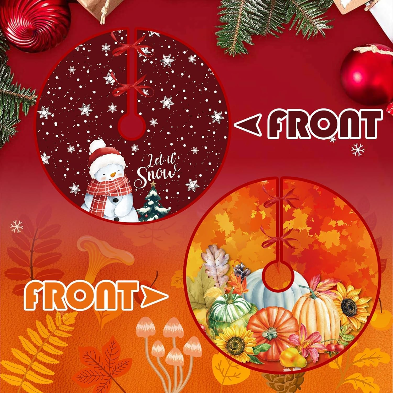 Easter Day Tree Skirt Independence Day 36 Inch Reversible Easter Double Sided Print Mat Christmas Party Supplies for Home Tabletop Trees Holiday Decoration (15 Inch Fall/Christmas)