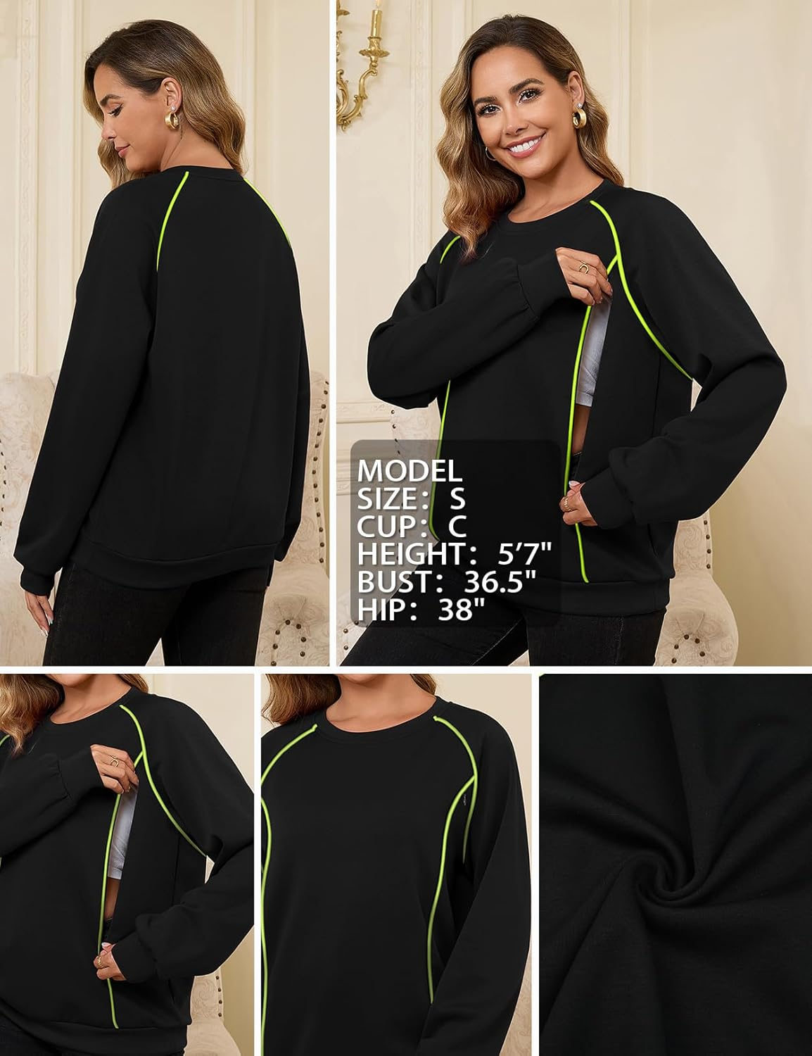 Bhome Nursing Shirts for Breastfeeding Zipper Long Sleeve Breast Feeding Sweatshirts Women Loose Fit Maternity Pullover Tops