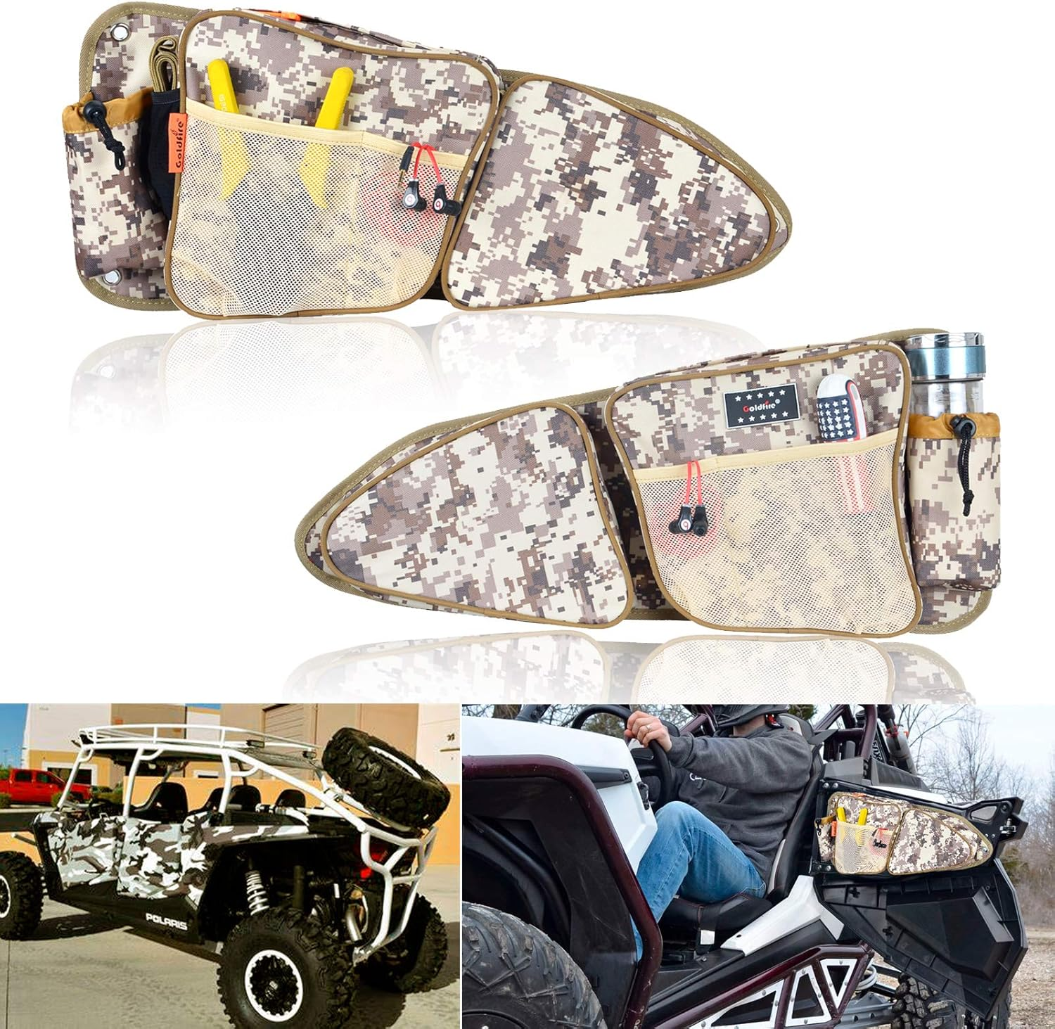 Goldfire RZR XP 1000 Accessories, RZR Door Bags Sxs Storage Bag Set W/Knee Pad for 2014-2020 Polaris RZR XP Turbo Turbo S 1000 S900(Orange Piping)