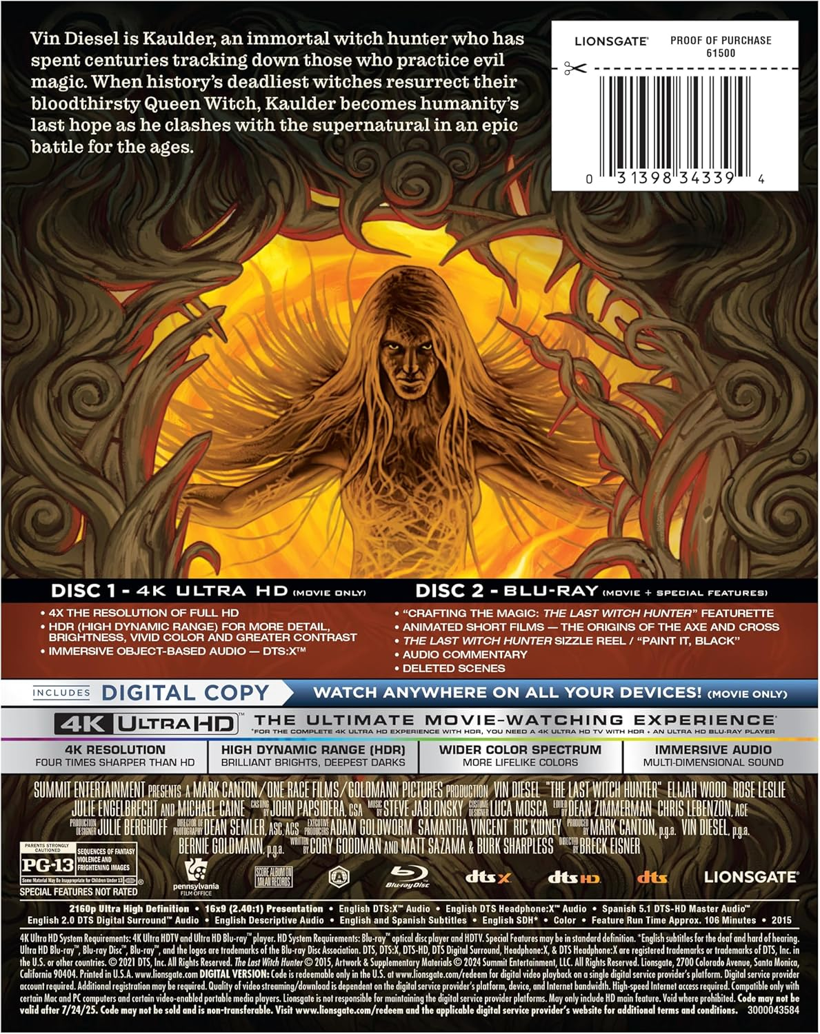 The Last Witch Hunter 4K + Bluray + Digital Amazon Exclusive Steelbook [Blu-Ray] image number 3