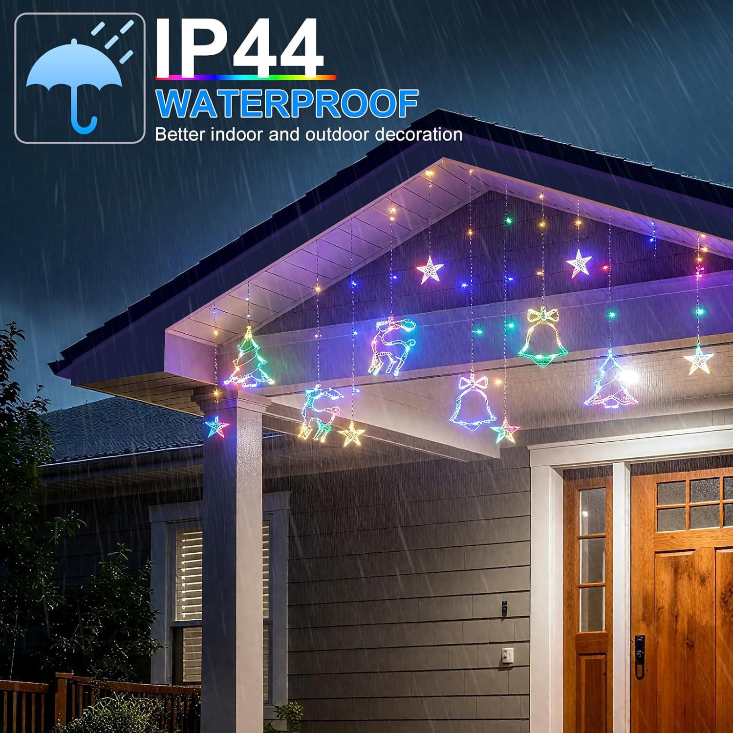 Christmas Window Lights, 138 LED 3.5M Christmas Decorations Indoor Lights with Christmas Tree Bell Reindeer Star, Alway-On Flash Hanging Decors Lights for Party Home Window(Multicolor) image number 6