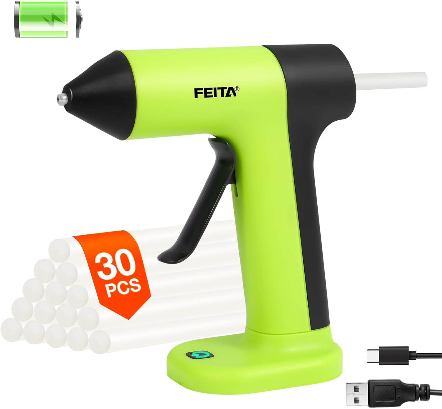FEITA Cordless Hot Glue Gun Usb-C Rechargeable, 40S Fast Preheating, Portable Wireless Glue Gun Kit with 30Pcs Mini Glue Sticks, Suitable for Kids Craft, DIY Home Repair image number 6