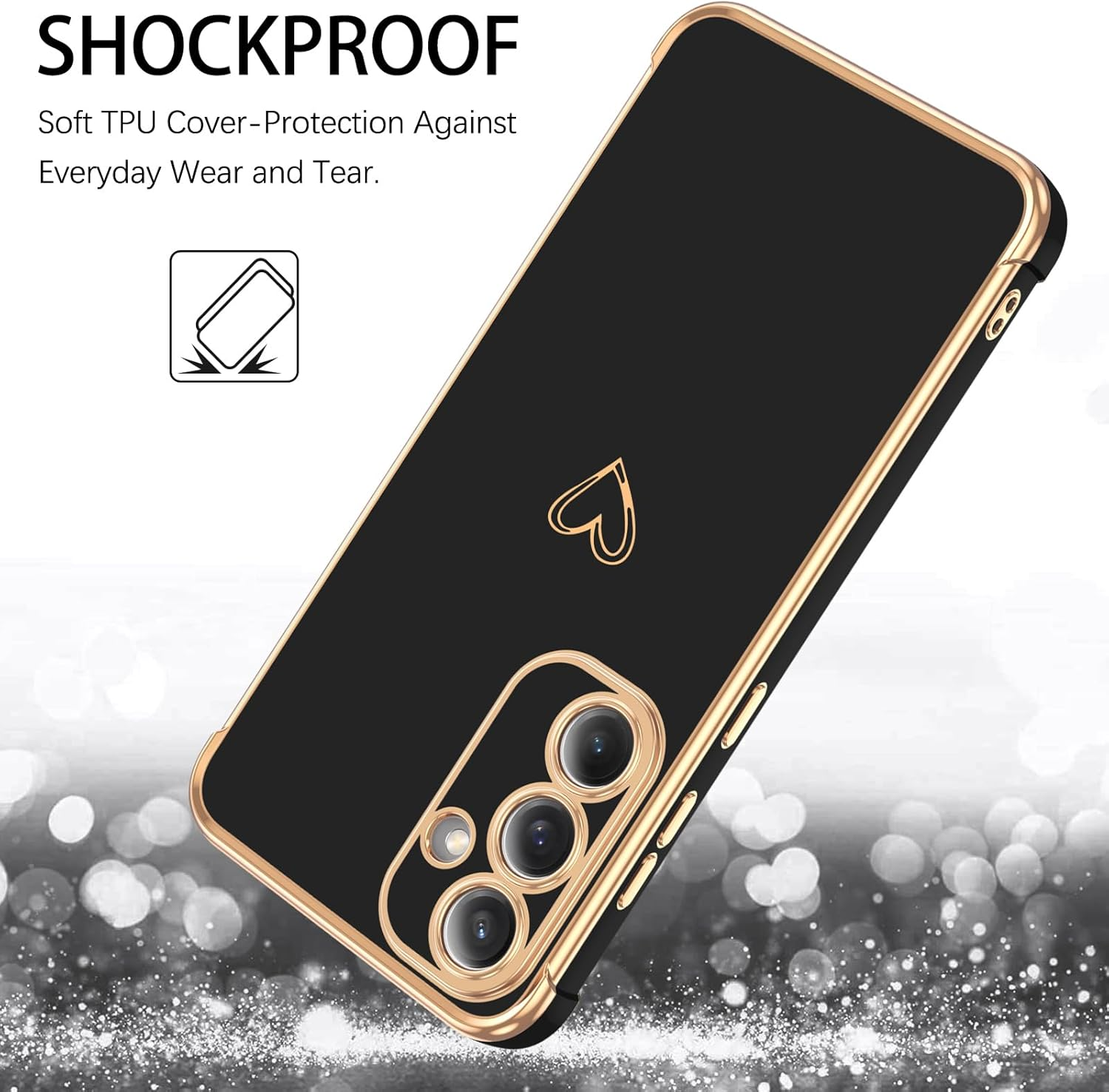 GUAGUA Case for Samsung S25 FE 5G 6.7", Cute Heart Pattern Cases Soft TPU Plating Cover for Women with Camera Protection & 4 Corners Shockproof Protection, Black image number 2