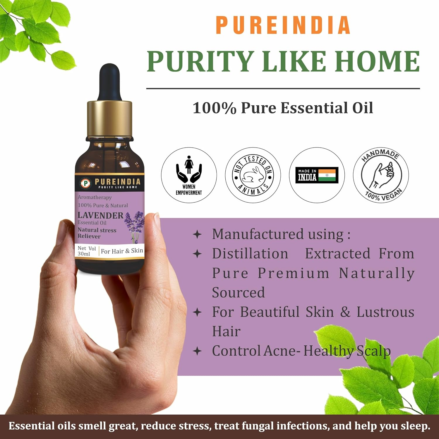 Pureindia Combo Rose & Lavender Essential Oil for Hair Growth, Hair Fall Control and Nourishment, Skin Care, 100% Pure, Natural, Undiluted | 30Ml