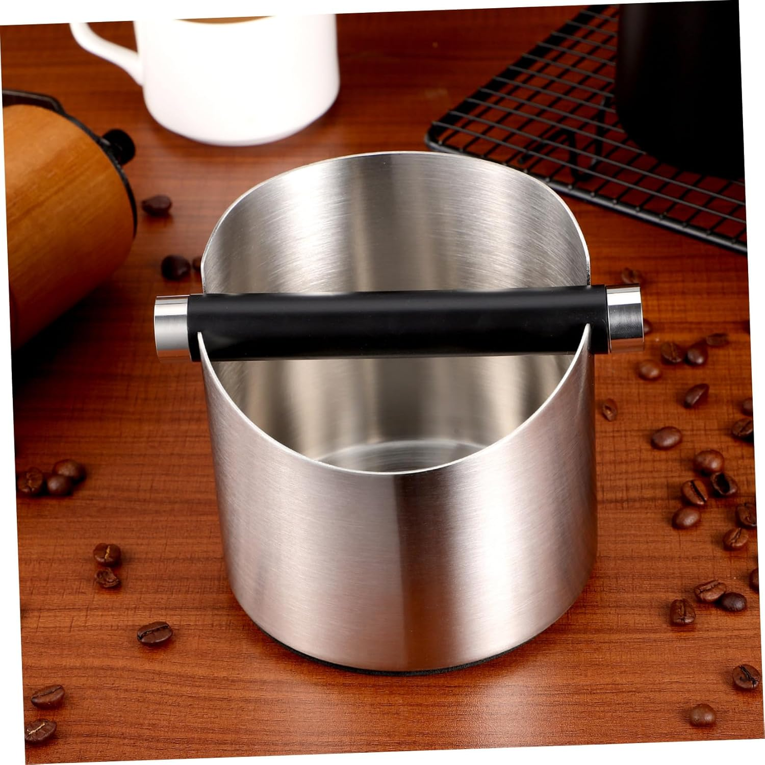 VICASKY Stainless Steel Espresso Dump Bin Coffee Powder Bucket with Anti-Slip Base for Home Bar Tea-Waste Storage Knock Box for Semi-Automatic Machines image number 3