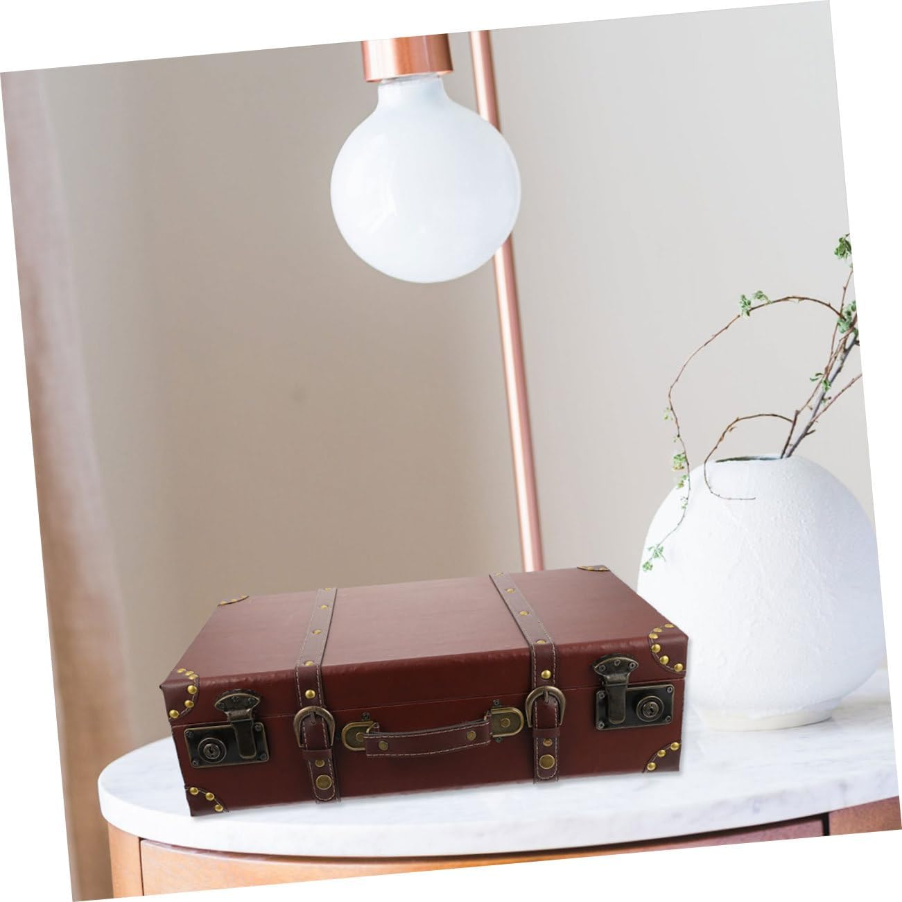 Iplusmile Vintage Style Suitcase Multi-Functional Decorative Storage Box Small Brown Wooden Portable Packing Case for Home Decor and Photo Props image number 5