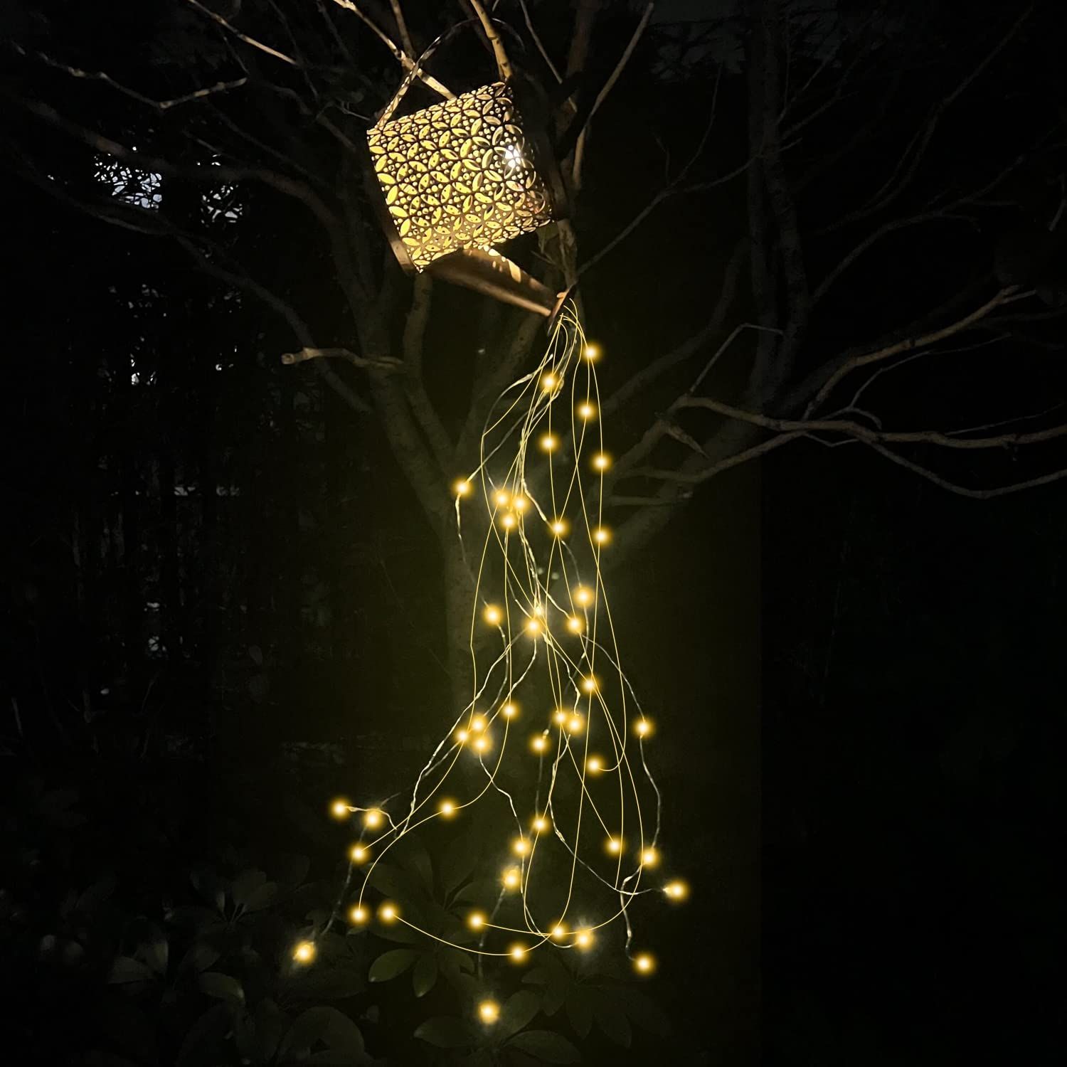 Solar Garden Lights - Retro Metal Watering Can Lantern with String Lights, Outdoor Waterproof Decor for Walkway, Backyard, Patio, Lawn image number 2