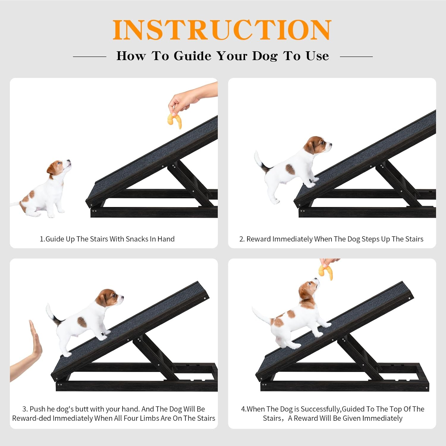 Advwin Wooden Pet Ramp, Non-Slip 3 Level Adjustable Height Foldable 70Cm Long Dog Ramp for Bed, Couch or Car, Safety Stairs Puppy Ramps - Black image number 2