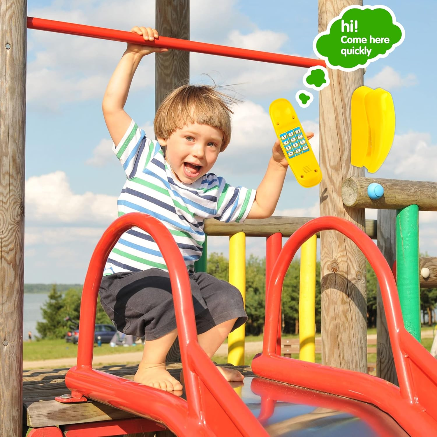 Swingset Phone Toys Playground Treehouse Phone Pretend Telephone Toy with Numeric Key for Kids Outdoor Playground Treehouse Jungle Gym Accessories (Yellow) image number 6