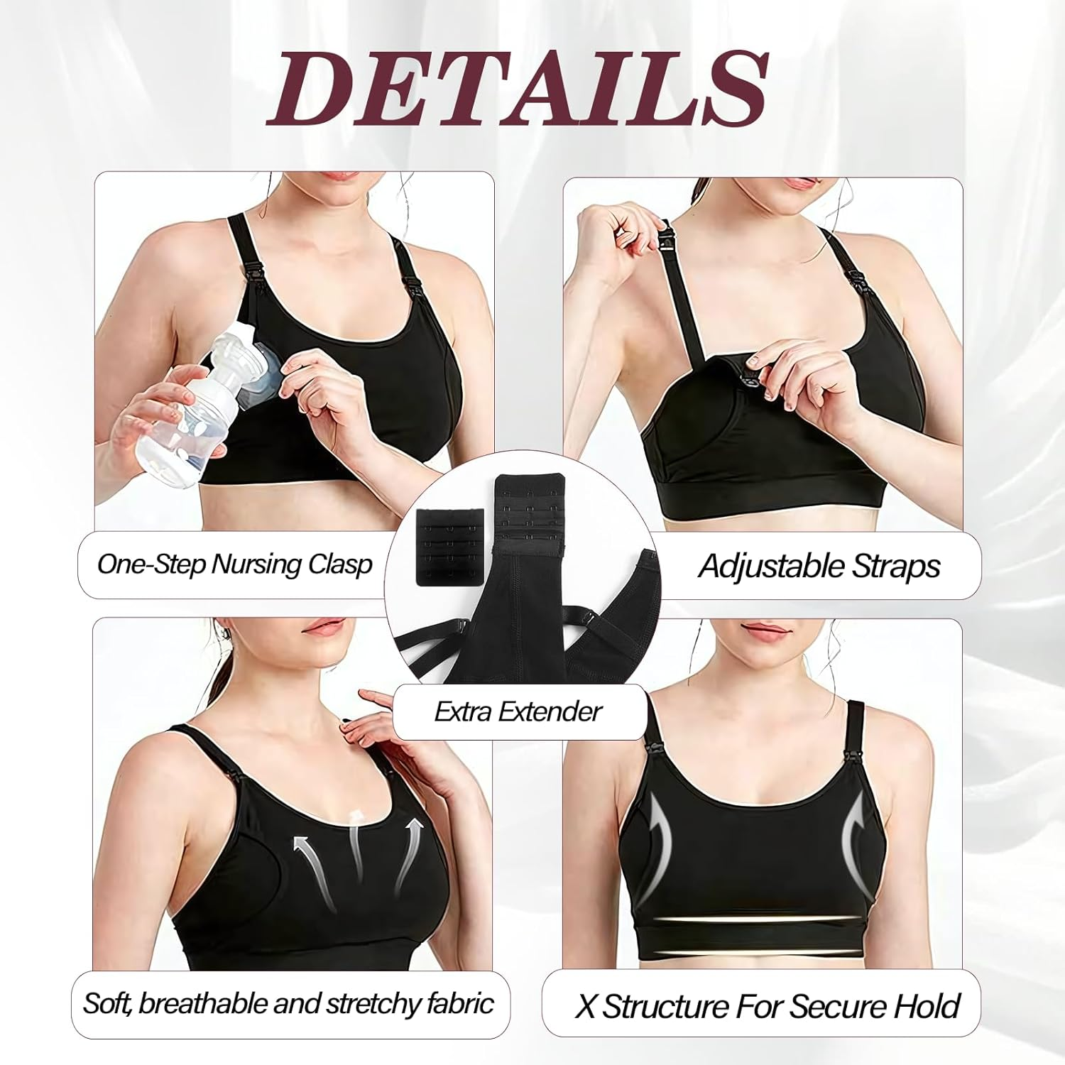 Viiotu Nursing Bra for Breastfeeding, Adjustable Wireless Maternity Bra with Extra Extenders, Hands Free Pumping Bra Spectra for Breast Pumps