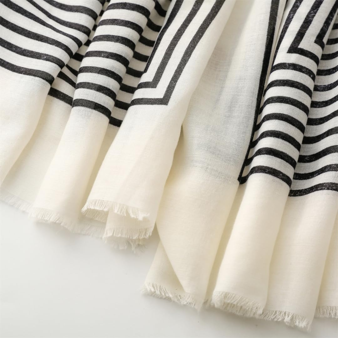 Wajuemy Travel Boho Scarf for Women Casual Lightweight Pashmina Scarves Fashion Multicolor Shawl Wraps with Fringed Beads image number 3