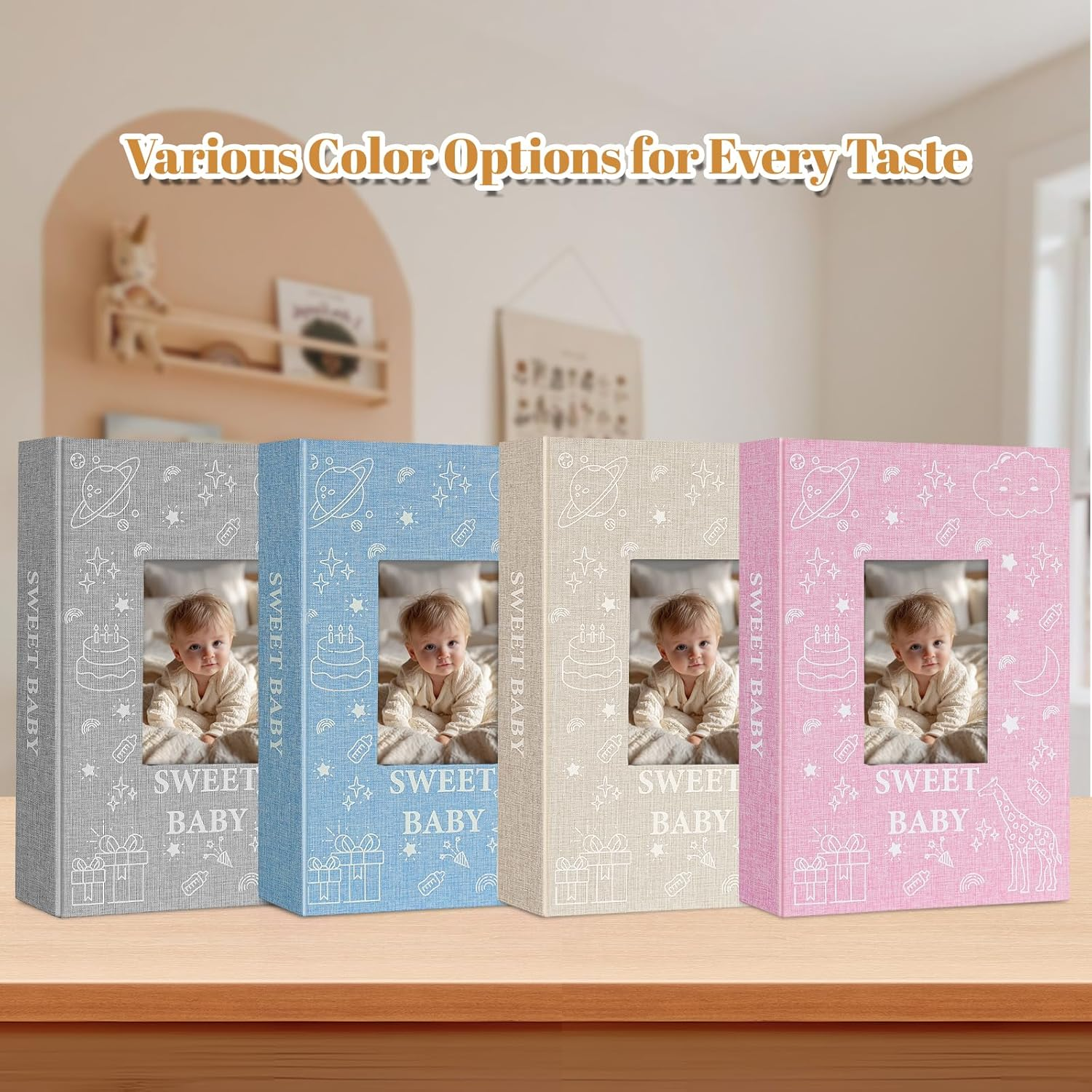 Baby Photo Album 6X4 300 Pockets with Memo Area & Hand and Footprint Kit, Linen Cover Slip-In Memory Book with Front Window, Acid-Free Keepsake for Newborn Boy Girl, First Year Moments - Beige image number 2