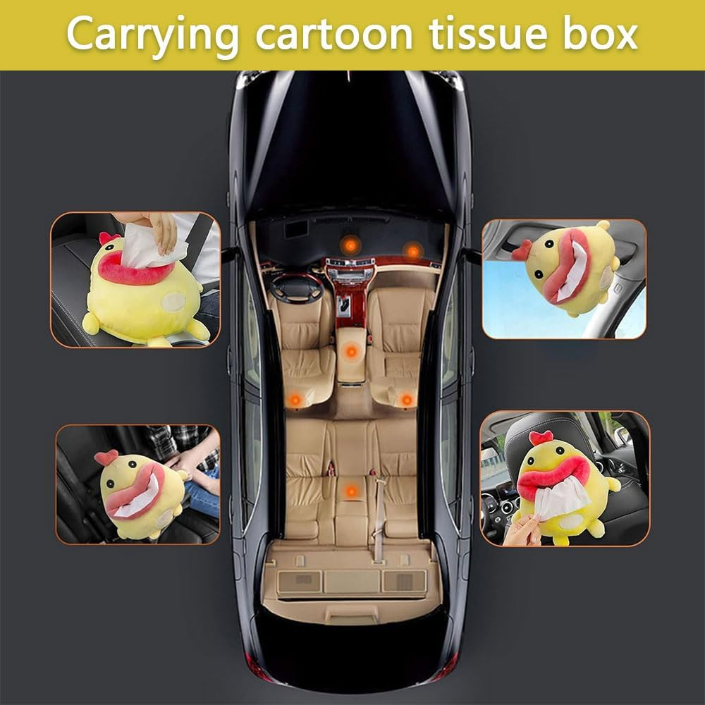 Cute Cartoon Animal Car Tissue Holder &ndash; Plush Chicken Tissue Box Cover for Car, Home, Bathroom, or Office &ndash; Funny Hanging Napkin Dispenser and Paper Storage Box image number 4