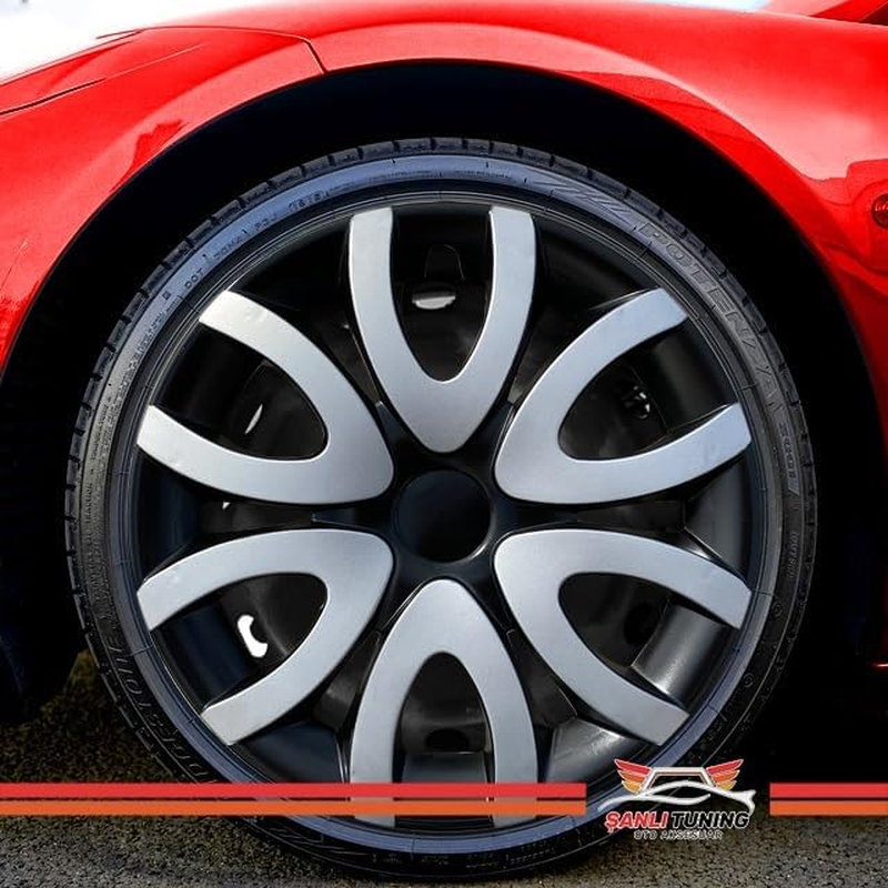 ZUXIM 4Pcs Set 15 "Inch Hubcaps Wheel Rim Cover Glossy Black with Gray Insert Alloy Wheel Center Cap image number 1