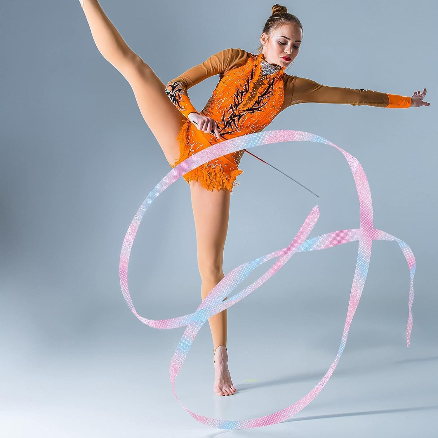 Dance Ribbons Streamers, 2Pcs Rainbow Streamers Rhythmic Gymnastics Ribbon, Baton Twirling Wands,Dance Ribbon Long Ribbon Streamers Gymnastics Streamers,Dance Ribbon Long Ribbon Streamers for Dance image number 5