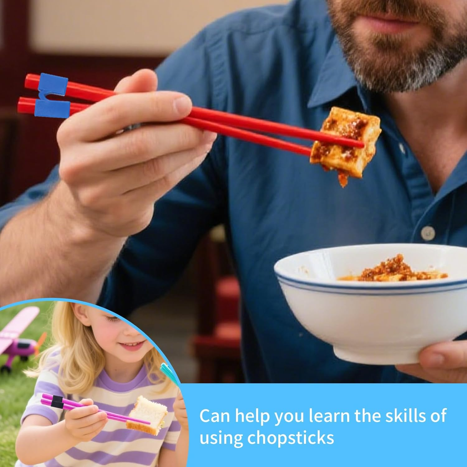 5Pcs Training Chopstick Helpers for Kids Adults, Reusable Chopsticks Trainer Set Anti-Slip Assistant Tool for Beginners Elderly Asian Food Learning image number 6