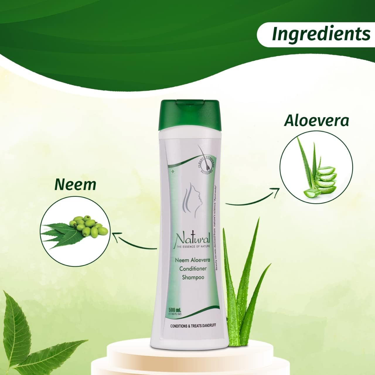 Natural'S Care for Beauty the Essence of Nature Neem Aloevera Conditioner Shampoo for Hair 500Ml Each (Pack of 2) image number 2
