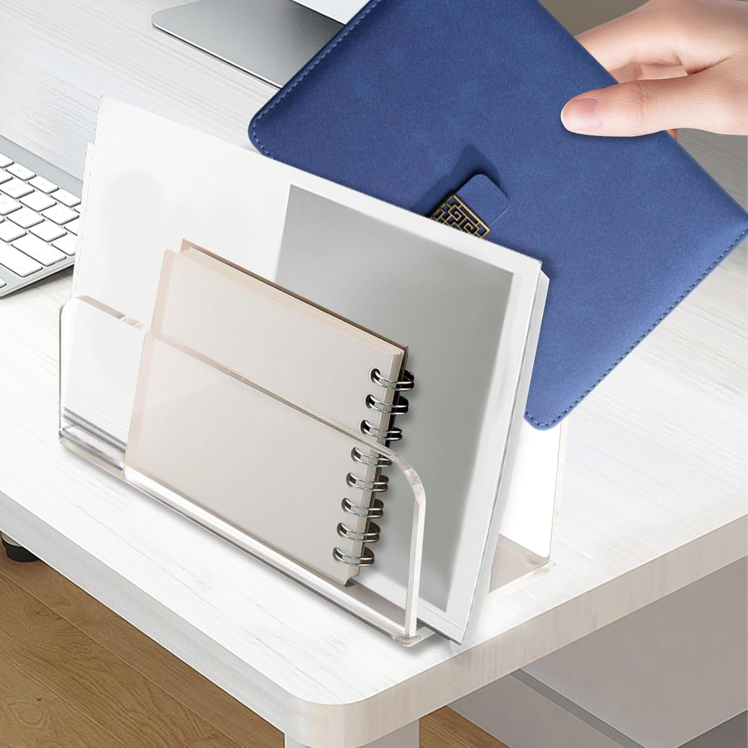 Sekonow 2 Pack Mail Organizer Mail Holder for Desk, 2 Section Clear Acrylic Letter Holder Mail Sorter Countertop, Vertical Modern Home Office Desk Organizer for Envelope File image number 1