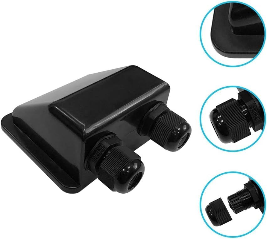 Weatherproof Solar Cable Entry Cover, Waterproof Solar Double Cable Connector Cover Solar Photovoltaic Plastic Bracket Bend ABS Double Cable Entry Housing for RV, Marine, Boat, Cabin Solar Panels image number 2