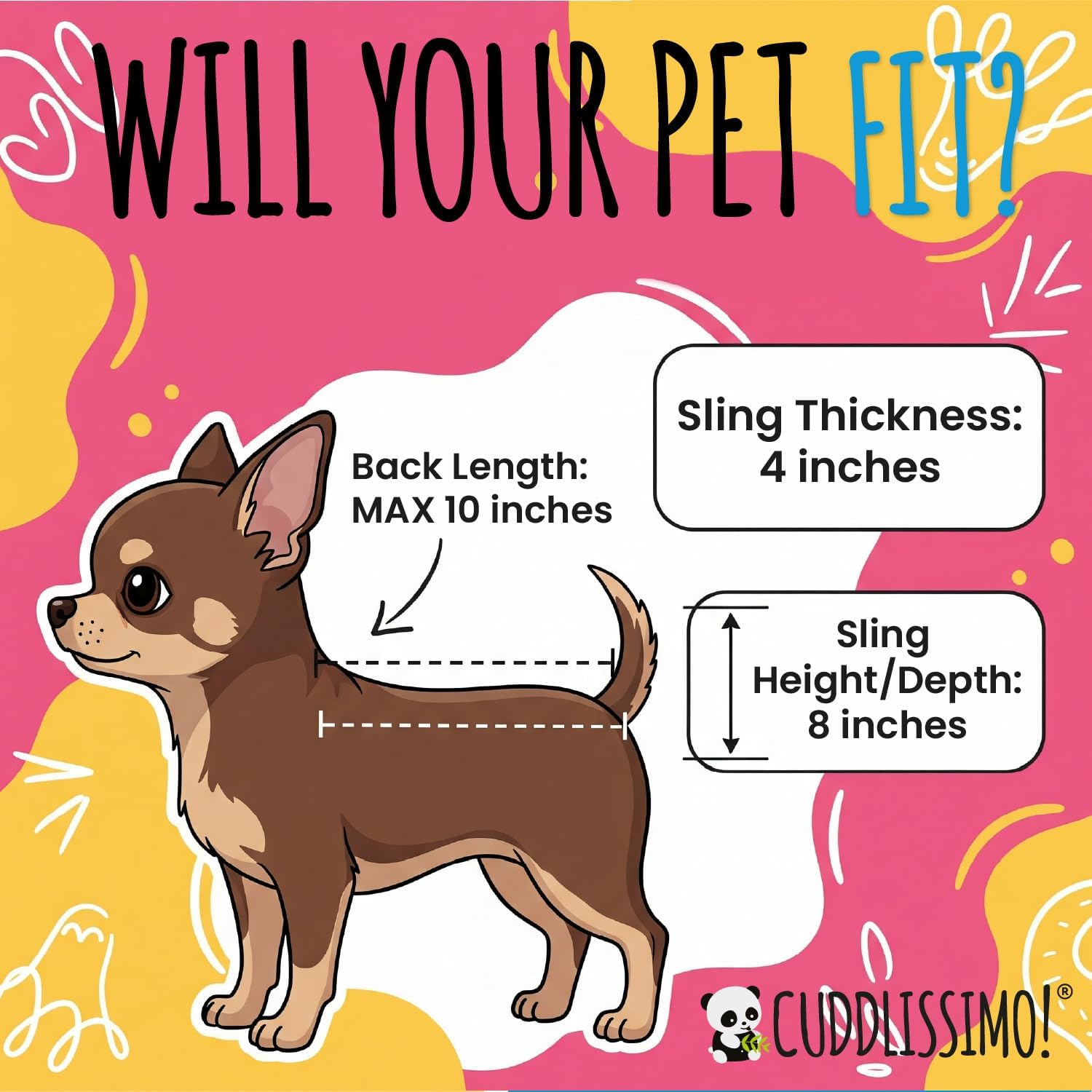 Panda Pets - Small Dog Cat Sling Pet Carrier Bag - Pink - up to 4.5Kg - Breathable, Durable - Hands Free - Secure & Convenient - Machine Washable image number 3