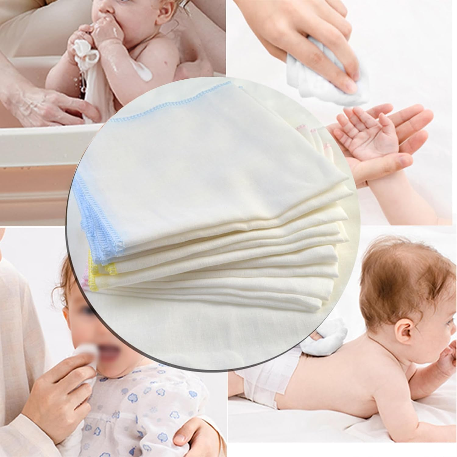 Gvhntk 15 Pcs Baby Washcloths 2 Layer Gauz Soft Baby Bib Wash Face Msulin Washcloths Cotton Burp Cloth Gauze Handkerchief Gentle for Newborns Infants Toddlers（Yellow Red Blue） (11.8 X 11.8 Inch) image number 2