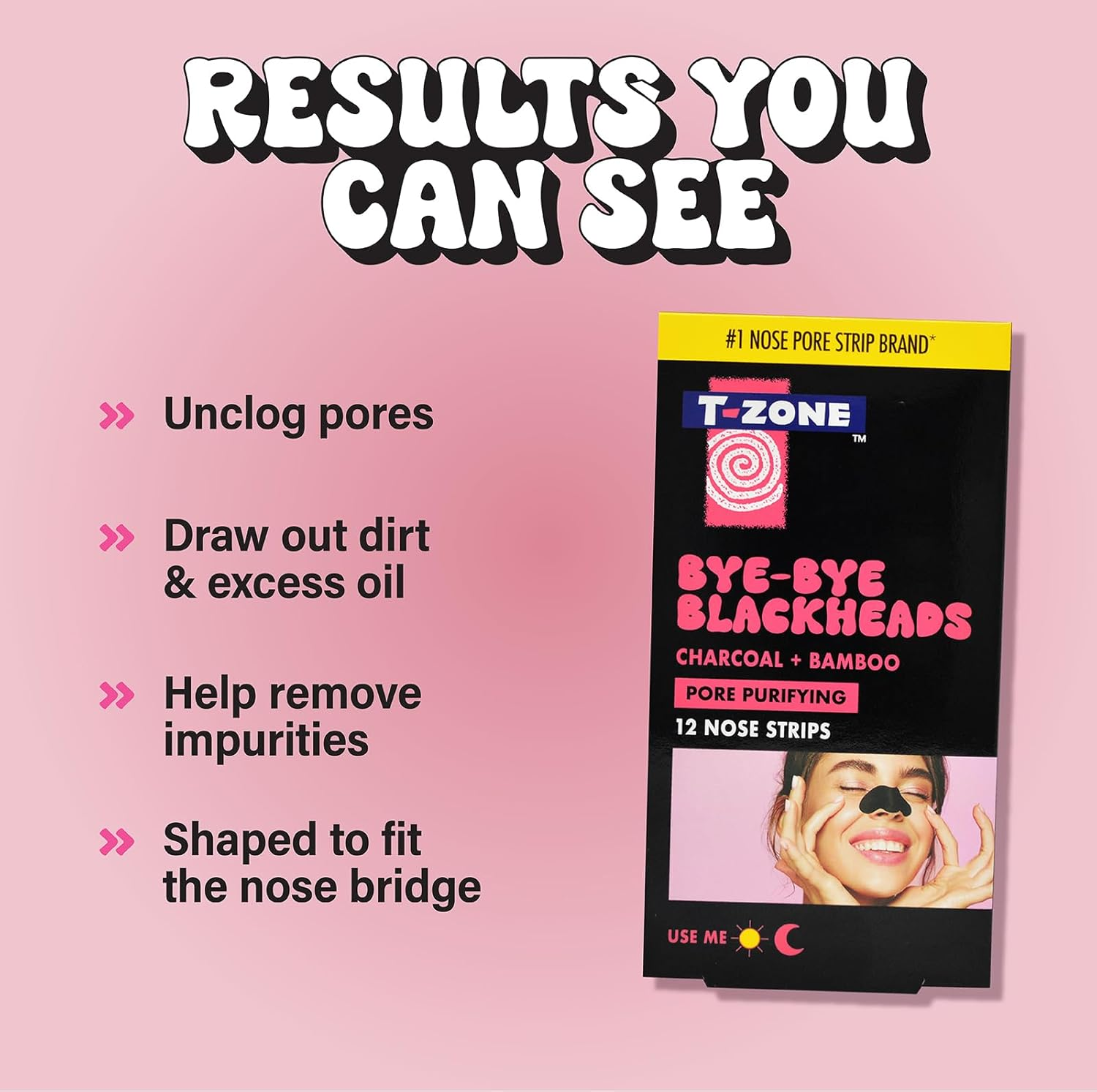 T-Zone Charcoal & Bamboo Nose Strips for Unclogging Pores & Removing Impurities X 12 Nose Strips image number 4