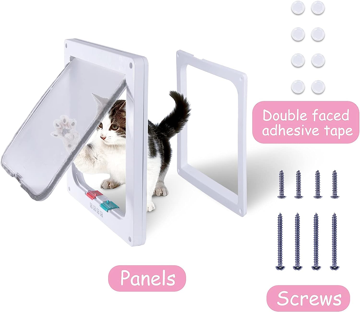 Goteamghjkl Cat Door Flap (Outer Size 9.9" X 9.2"), 4 Way Locking Large Cat Door for Interior Exterior Doors, Weatherproof Pet Door for Cats Doggie Kitties and Kittens with Circumference < 24.8" image number 2