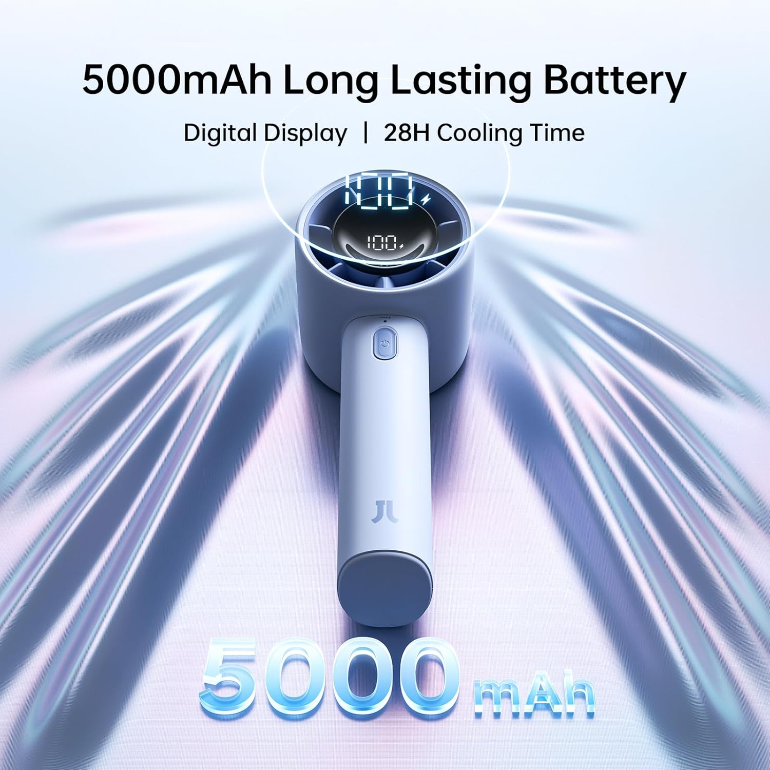 JISULIFE Handheld Turbo Fan, 5000Mah Rechargeable Portable Fans,Up to 28 Hours Cooling,5 Speed Strong Wind,Personal Mini Fan for Travel Outdoor Camping Beach Makeup (Blue) image number 4