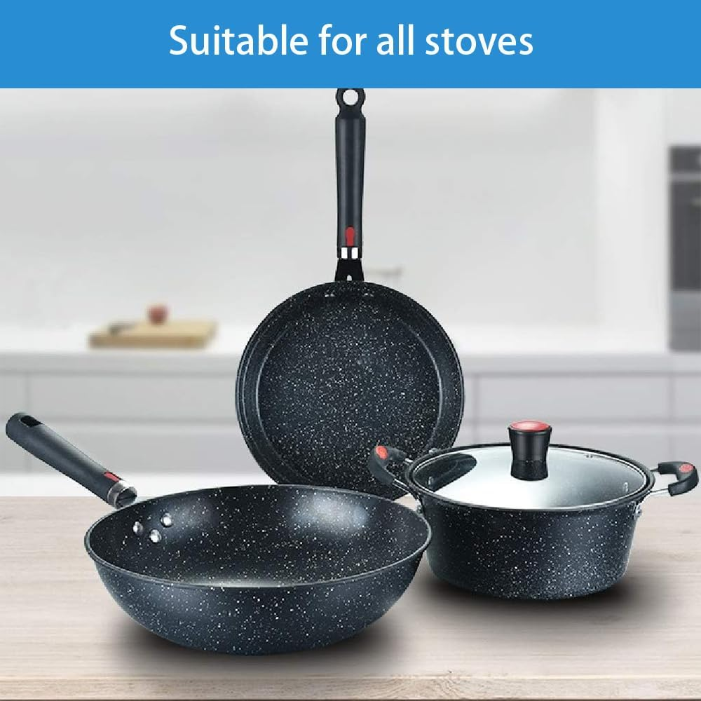 GUDAJIN 3 Piece Stone Cooking Pan, Non-Stick Frying Pan, Home Kitchenware Non-Stick Cookware Set, Pans, Frying Pans and Stew Pans Set for Baking, Grilling, Frying, Roasting