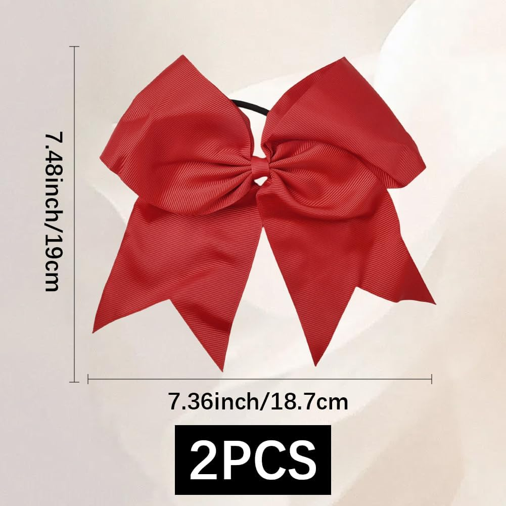 SUNNYCLUE 1 Box 2Pcs 7" Red Cheer Hair Bow Bowknot Ponytail Holder Large Conquette Cheerleading Big Elastic Band Ribbon Bowtie Hair Bows for Women Softball Football Sports College Competition Supplies