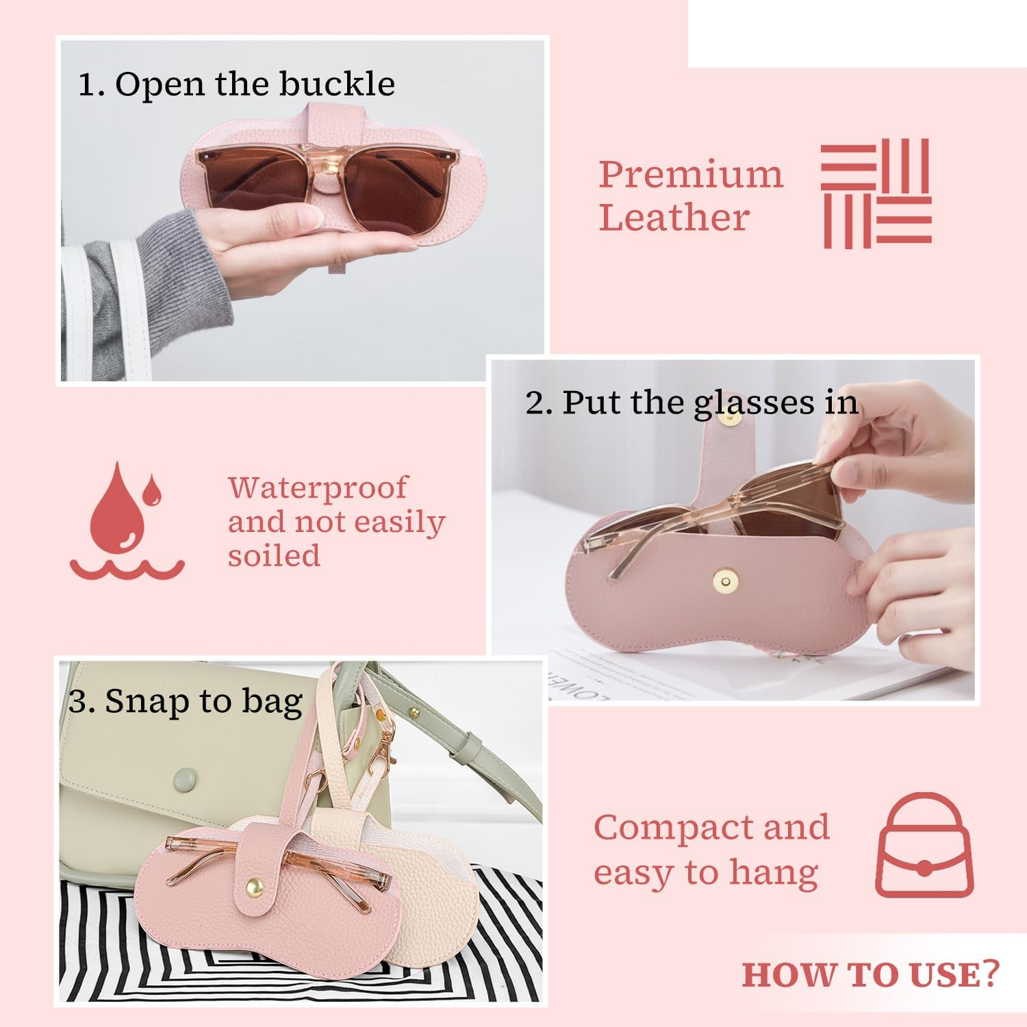 TORMEN Portable Soft Leather Sunglasses Case,Glasses Case Holder Portable with Keychain Hook,Lightweight,Slim, Metal Snap Closure, Versatile Eyeglass Pouch for Types of Glasses image number 1