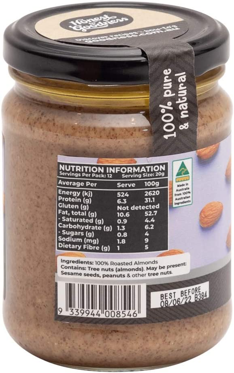 Honest to Goodness, Almond Butter, 240 G - Nothing but Nuts! Made with 100% Pure, Oven-Roasted Australian Almonds. Creamy Naturally Sweet and Slightly Salty Spread. image number 3