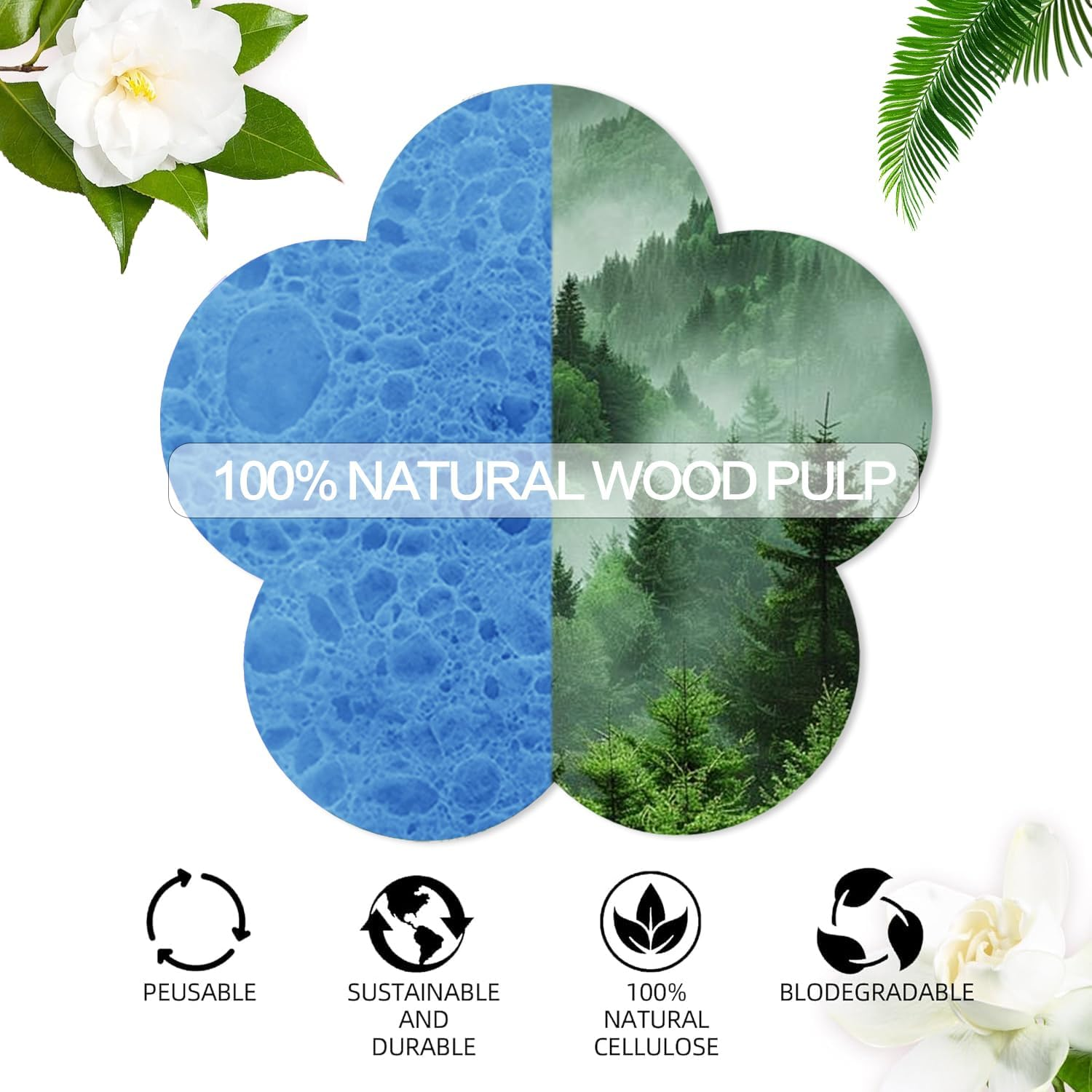 50-Count Facial Sponges, Natural, Blue, Modern Style, Reusable, Exfoliating, Cleansing, Makeup Removal, Travel-Friendly, Gift for Her - Yellow image number 6