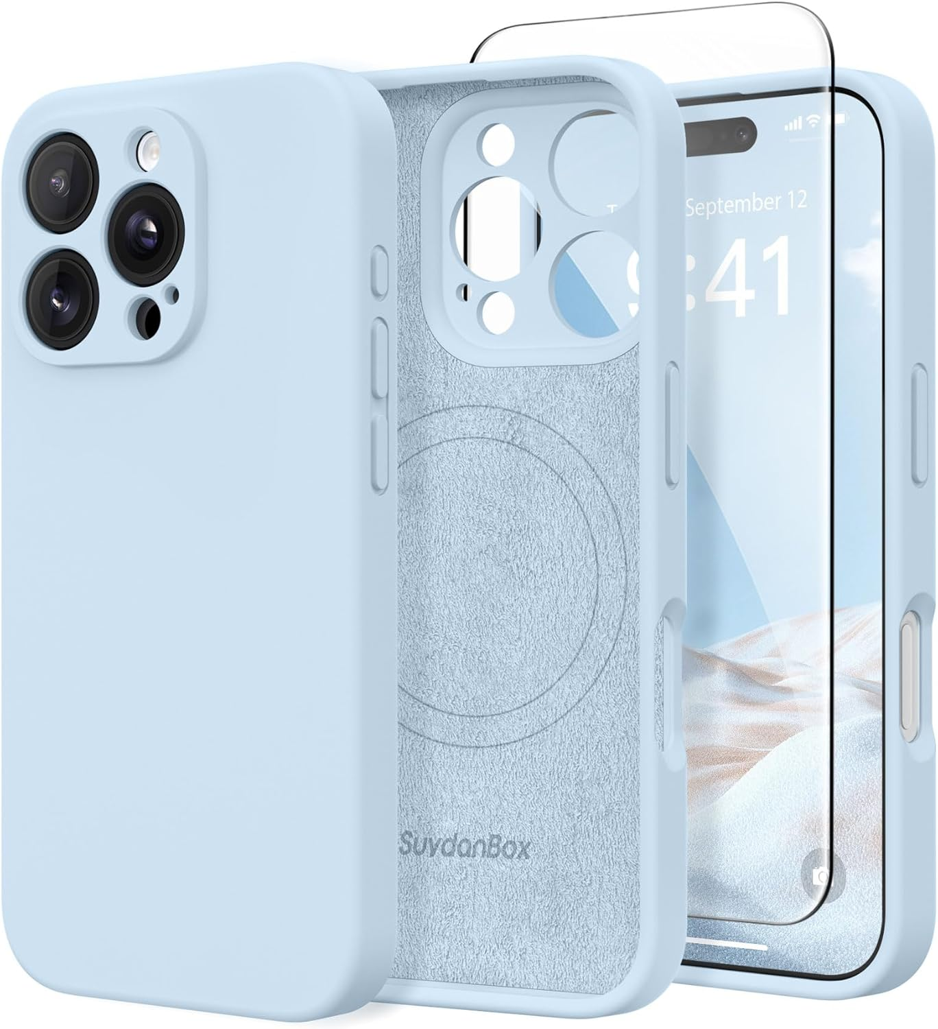 Suydanbox Magnetic for Iphone 16 Pro Max Case, Compatible with Magsafe, [Full Camera Protection][Screen Protector] Silicone Shockproof Protective Phone Case for Iphone 16 Pro Max 6.9", Light Blue