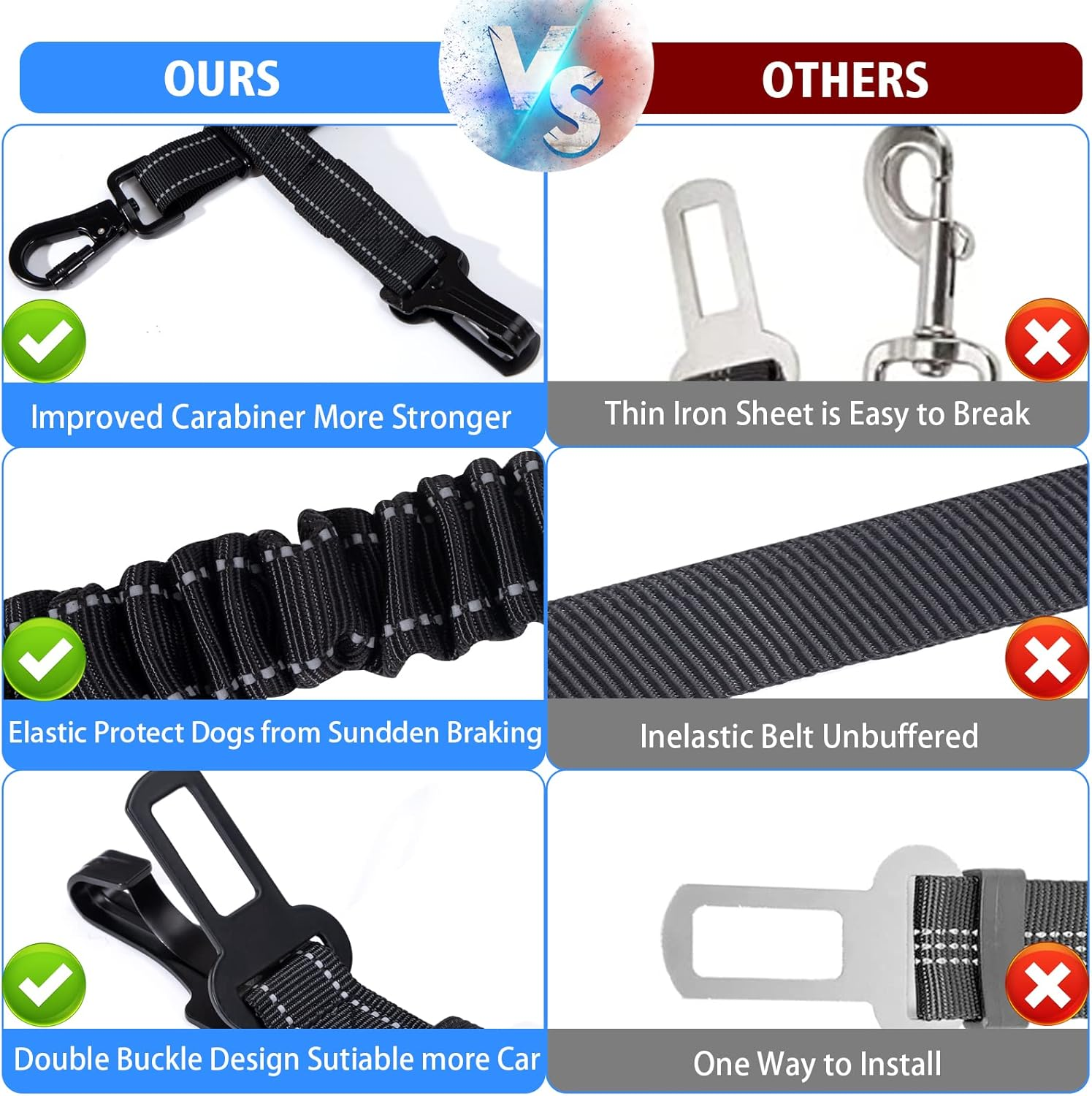 Dog Seat Belt Adjustable Dog Belt Safety Harness Seat Belt Dog Car with Shock Absorption and Carabiner Suitable for All Dog Breeds image number 4