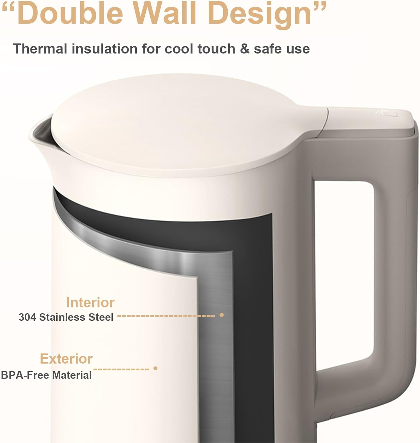Xiaomi MIJIA Electric Kettle C1, 304 Stainless Steel Interior, Bpa-Free, Double Wall 1.5L Hot Water Boiler, 1500W Tea Kettle with Auto Shut-Off & Boil Dry Protection, LED Indicator image number 6
