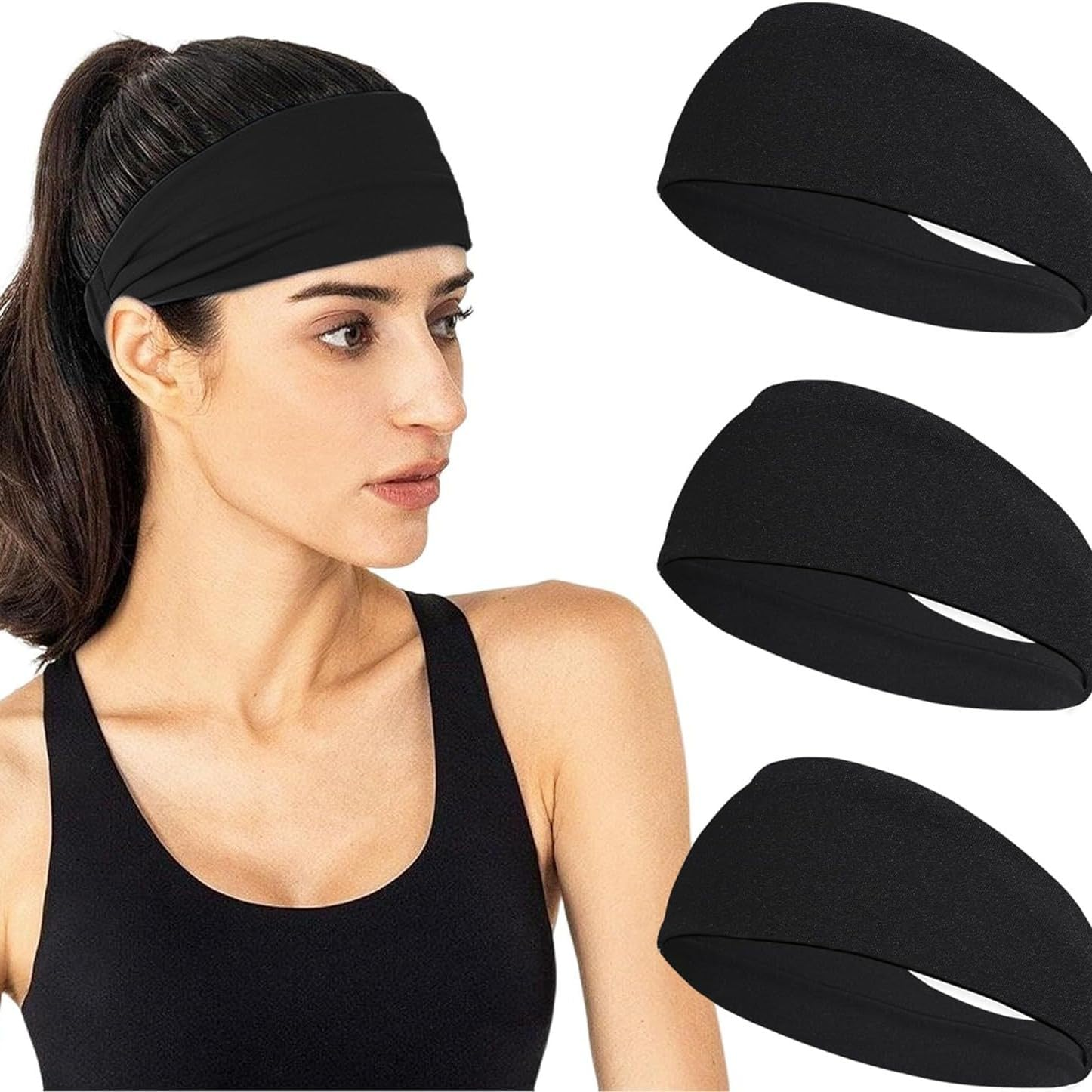3 Pack Sports Headbands, Non-Slip & Lightweight Sweat Band for Runners Fitness Sports Gym Tennis Yoga, Hairband for Women and Men