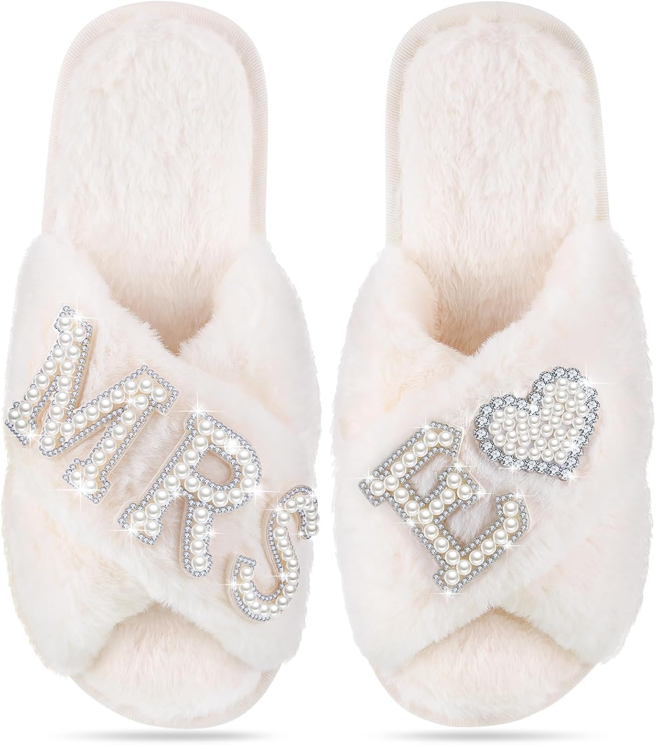 Tarpop Women'S Fuzzy Cross Slippers Bride Wedding Slippers Gift Open Toe House Slipper Bedroom Shoe Indoor Outdoor image number 2