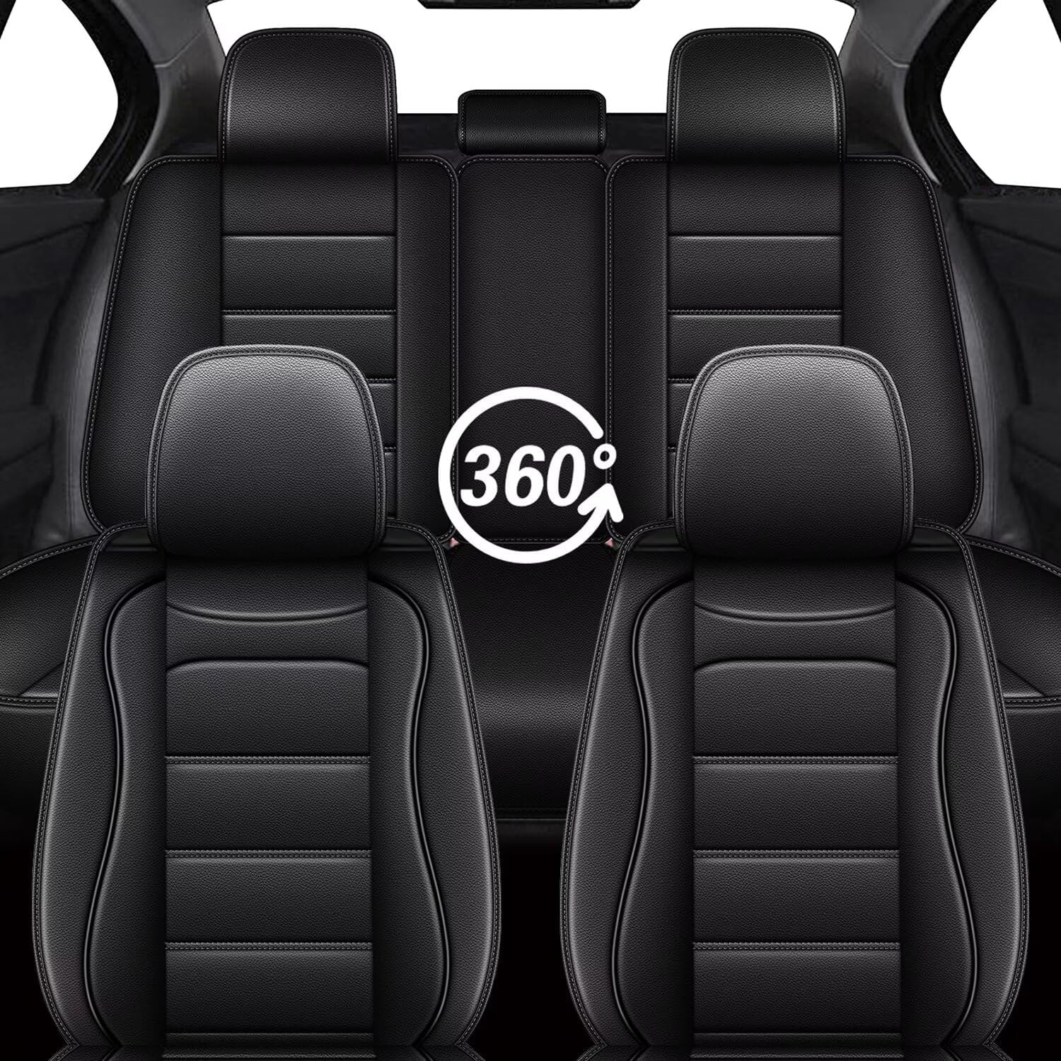 IKABEVEM Car Seat Covers Fit for Honda Civic 2003-2015 & 2020-2025: Full Set Waterproof Faux Leather Automotive Seat Covers Car Seat Protector(5 Seats, Black) image number 1