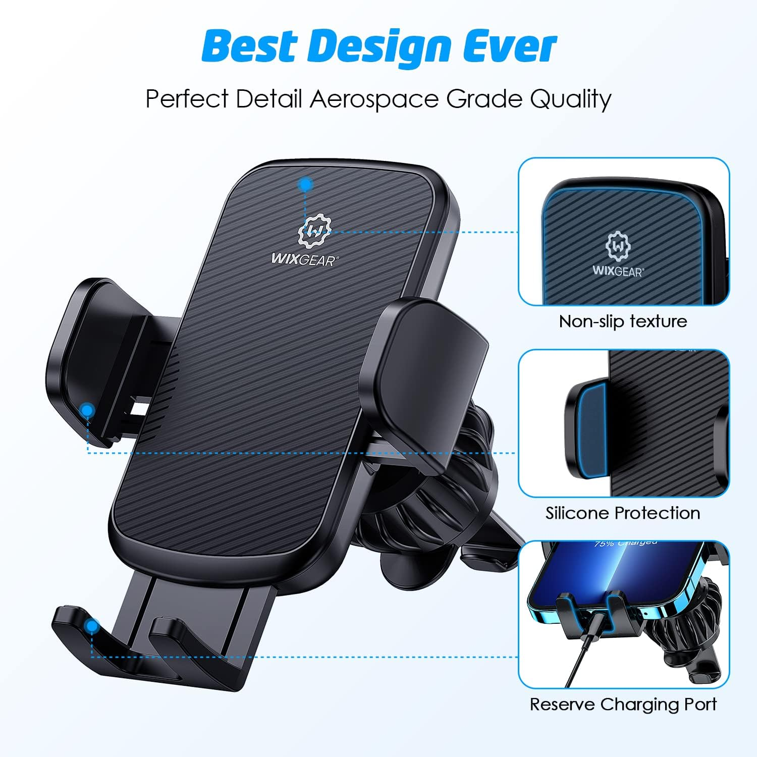 Wixgear Universal Air Vent Phone Holder for Car, Phone Mount for Car for Cell Phones (New Upgraded Vent Locks) image number 2