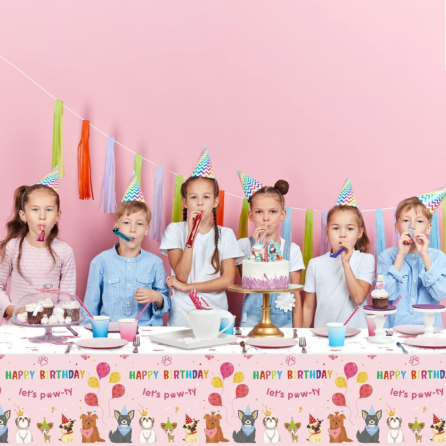 3 Pack Dog Birthday Party Decorations Pet Dog Tablecloths Puppy Table Covers Pink Dog Party Supplies Paw Print Table Decor for Girls Kids Lets Pawty Birthday Baby Shower Party Favor 54 X 108 Inch image number 2