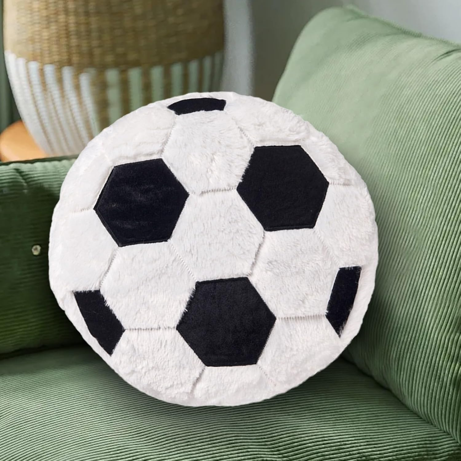 Soccer Ball Pillow Soft Fluffy Plush Football Cushion for Boys and Girls Sports Throw Pillows for Room Decor Sofa Couch Bed Soccer Gift 15.7 Inch image number 2