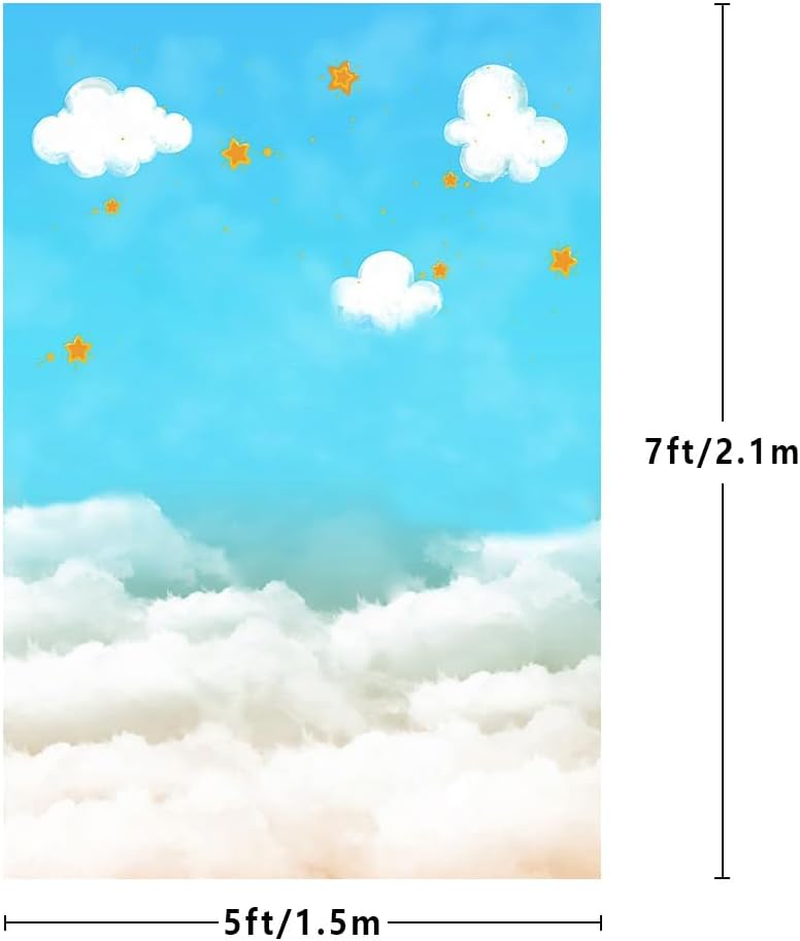MEHOFOND 5X7Ft Blue Sky White Clouds Stars Backdrop for Photography Boys and Girls Portrait Backdrop Newborn Baby Shower Cake Smashed Birthday Party Decoration Banner image number 3